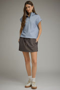 ENTRO Flutter Sleeve Top In Blue