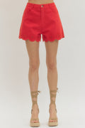 Entro Scalloped Eyelet Hem Shorts In Red *FINAL SALE*