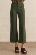 ENTRO Solid High Rise Wide Leg Pants With Front Seam Detail In Hunter Green