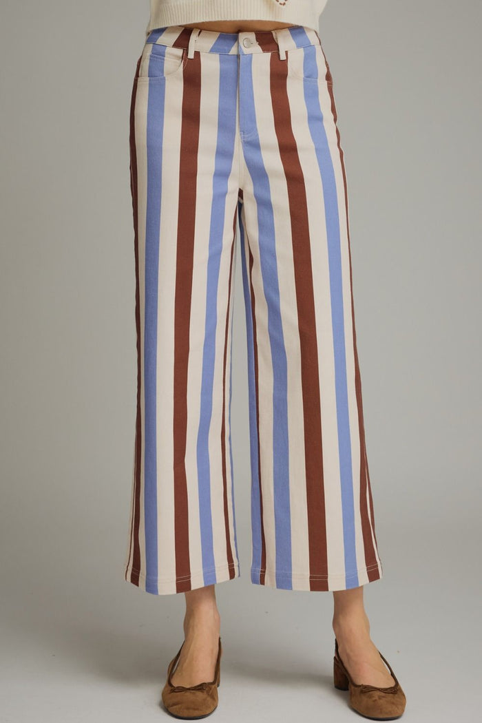 ENTRO Striped Pants In Brown Combo