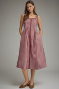 ENTRO Striped Sleeveless Midi Dress With Contrast Trim In Pink Brown *FINAL SALE*