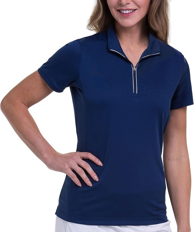 EP NY Women's Navy Zip Golf Polo w/ White Trim Size M MSP$84