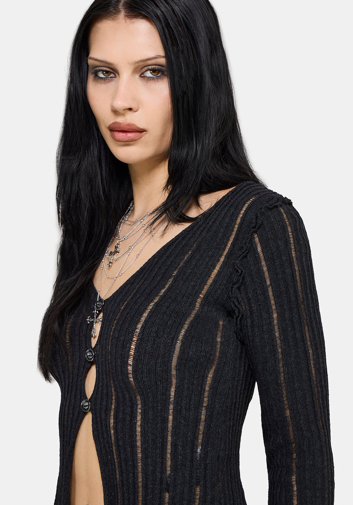 Faylin Ladder Stitch Knit Cardigan S