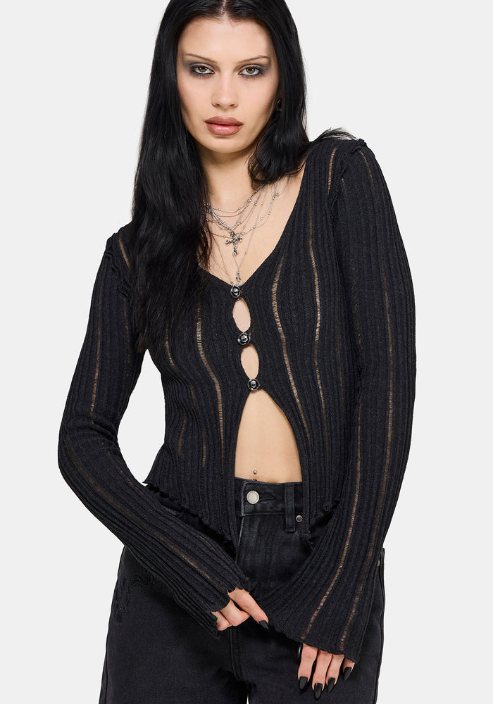 Faylin Ladder Stitch Knit Cardigan S