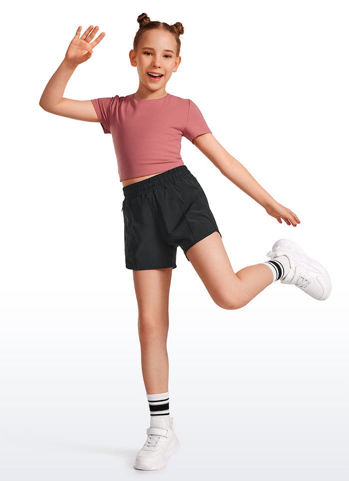 CRZ YOGA Girl's Running Feathery-Fit Soft Low Rise Lined Shorts Black