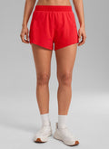 CRZ YOGA Women's Running Feathery-Fit Soft Spilt Short Quick Dry Lined Deep Red