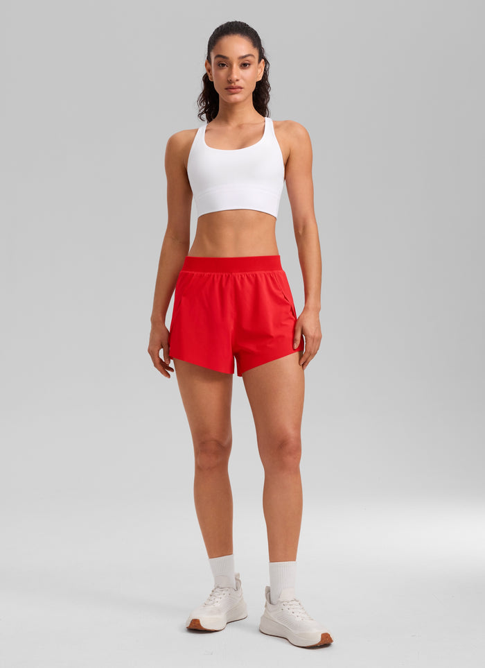 CRZ YOGA Women's Running Feathery-Fit Soft Spilt Short Quick Dry Lined Deep Red