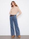 Flare Wide Leg Pants With Attached Removable Belt, Bleu Moyen Medium Blue Charlie B Casual Pant