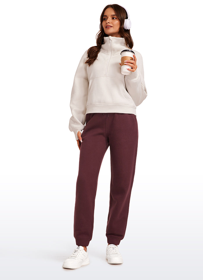 CRZ YOGA Womens Cotton Fleece Lined High Rise Sweatpants Joggers 28'' Dark Red 2