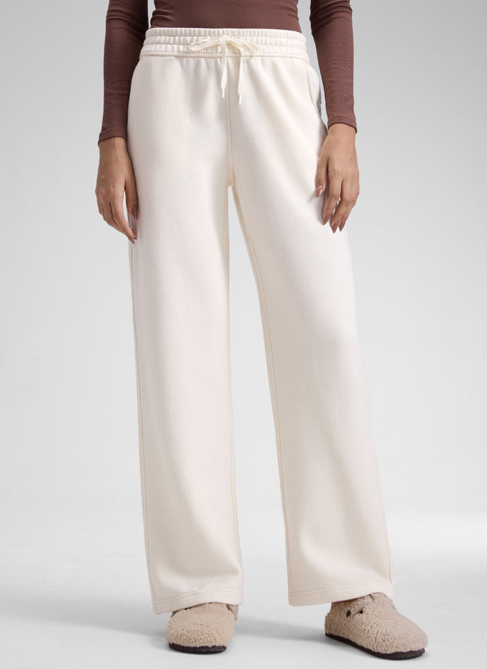 CRZ YOGA Womens Cotton Fleece Lined Straight Leg Lounge Sweatpants30'' Milky White