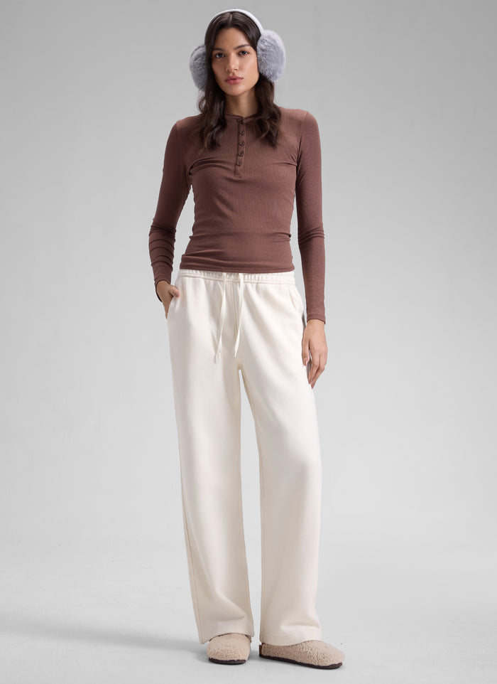 CRZ YOGA Womens Cotton Fleece Lined Straight Leg Lounge Sweatpants30'' Milky White