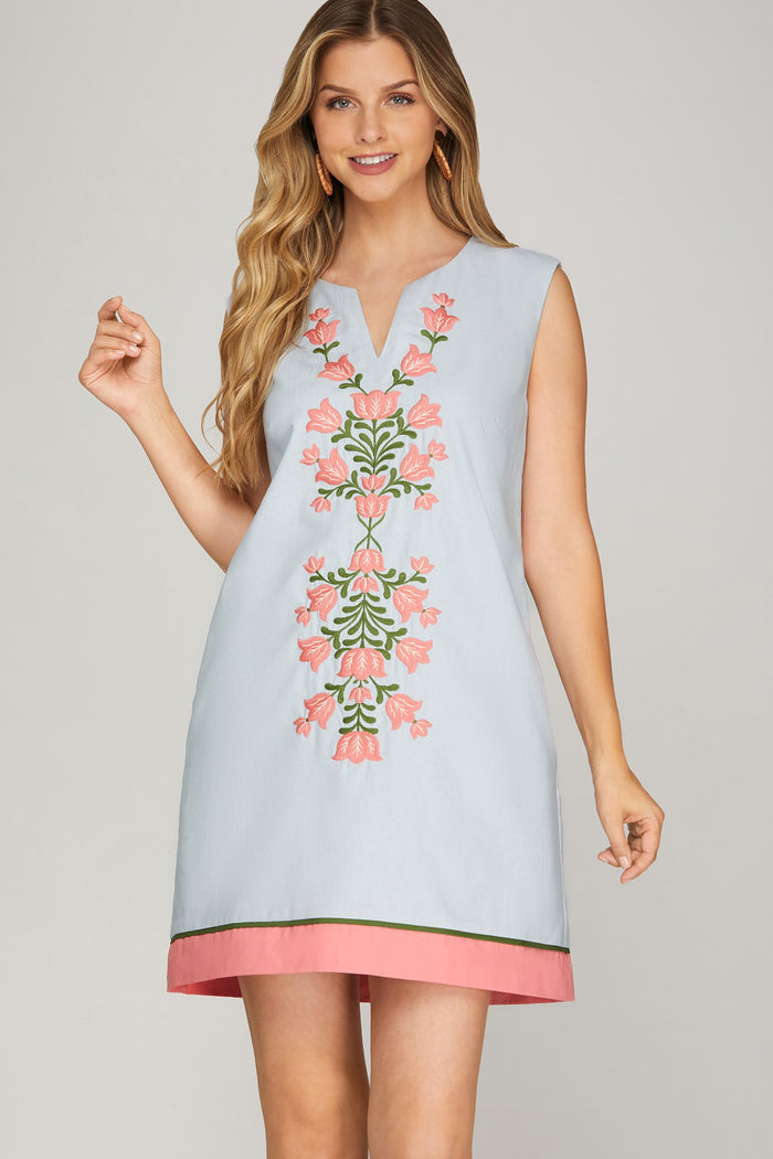 Flora Embroidered Linen-Blend Dress