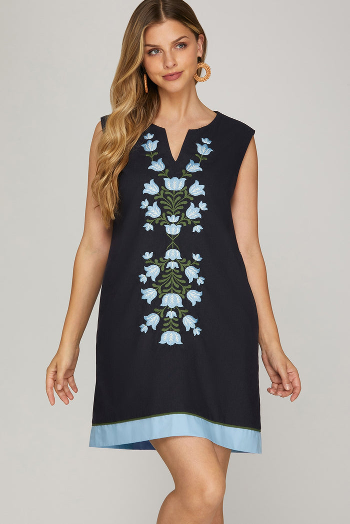 Flora Embroidered Linen-Blend Dress