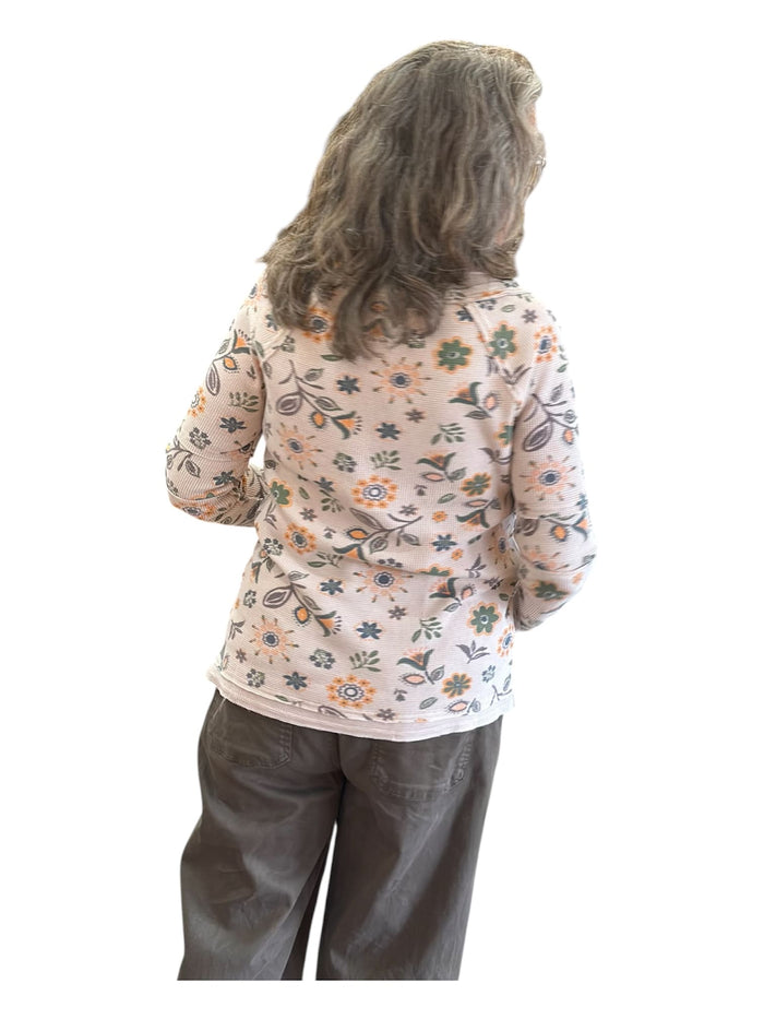 Floral Mineral Wash Double Layer Henley Top, Blush Easel Top