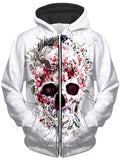 Floral Skull Unisex Zip-Up Hoodie Riza Peker Epic Hoodie