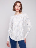 Foliage Print Boat Neck by Charlie B Charlie B SWEATER
