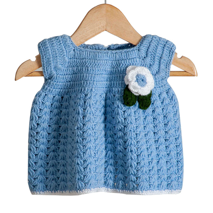 Frock Rock Blue - Crochet   | For Baby Girl |  100% Organic Wool - Mojopanda Organic  Store
