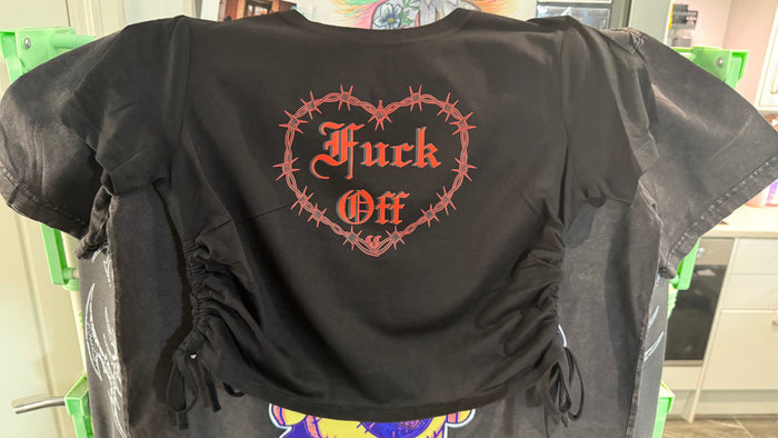 Fuck Off⛓️❤️ ruched crop top Claxton Creations GB