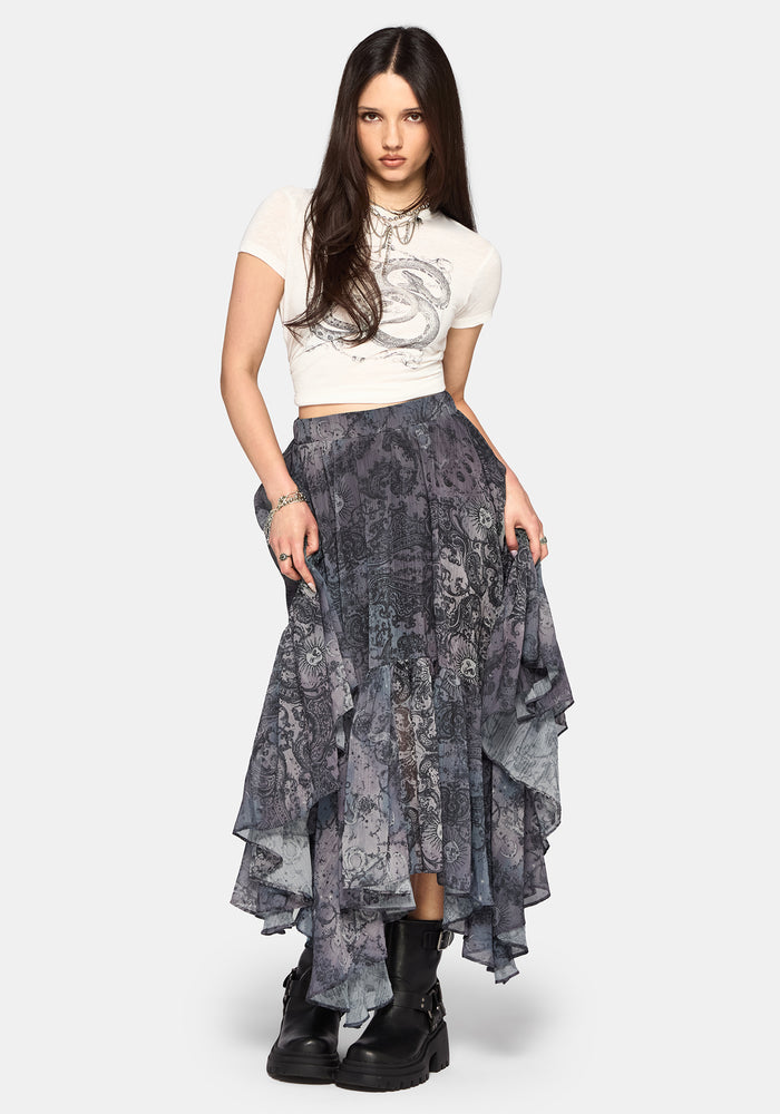 Gaia Celestial Print Chiffon Hanky Hem Skirt
