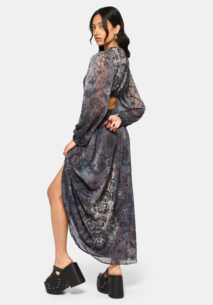 Gaia Celestial Print Chiffon Maxi Dress