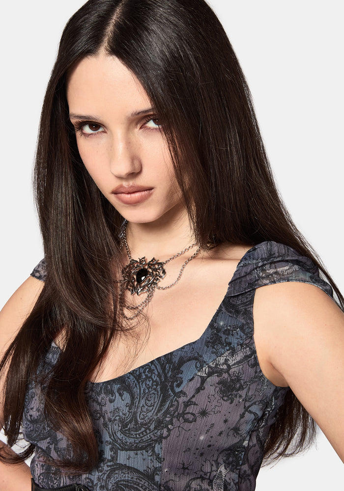 Gaia Celestial Print Chiffon Midaxi Dress