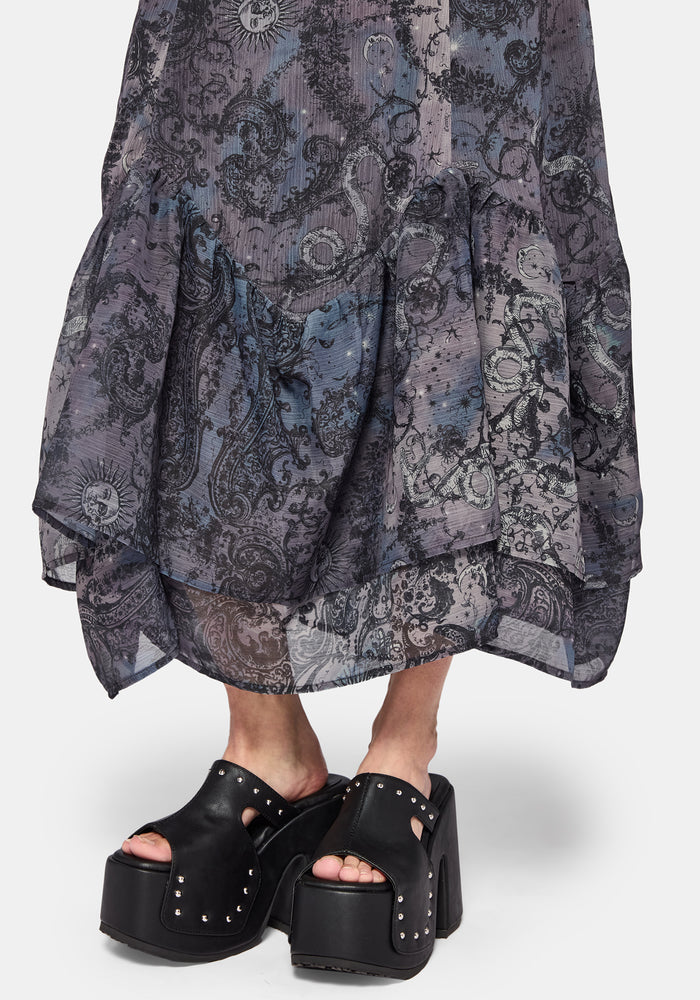 Gaia Celestial Print Chiffon Midaxi Dress