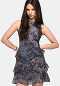Gaia Celestial Print Chiffon Mini Dress