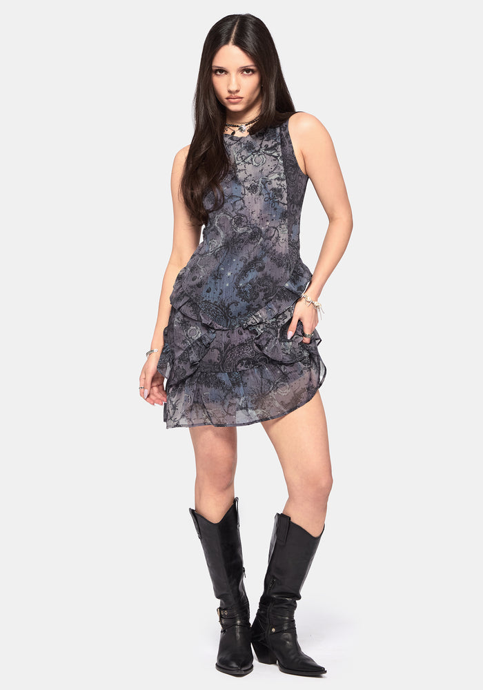 Gaia Celestial Print Chiffon Mini Dress