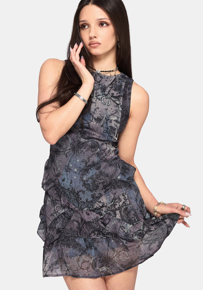 Gaia Celestial Print Chiffon Mini Dress