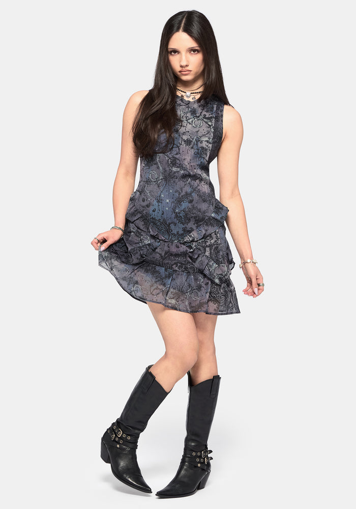 Gaia Celestial Print Chiffon Mini Dress