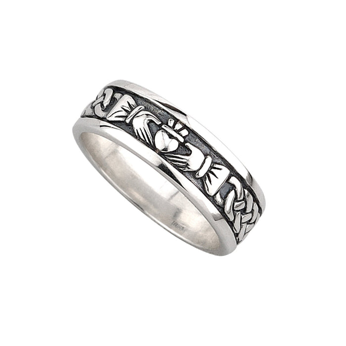 Gents Oxidized Silver Claddagh Band