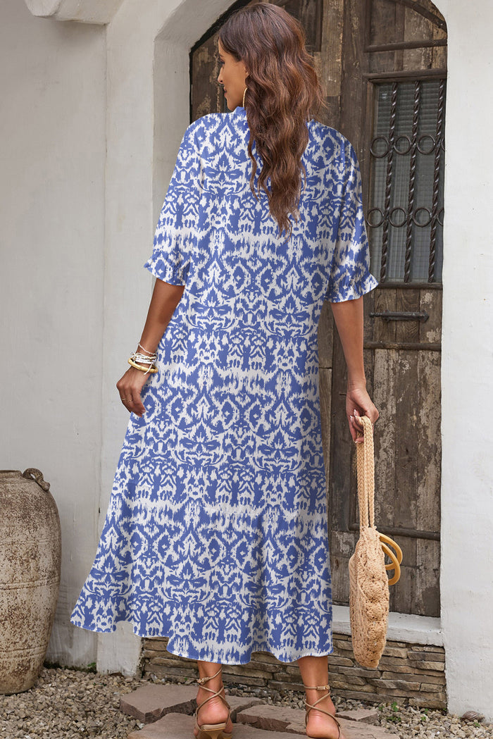 Geometric Print V-Neck Maxi Dress