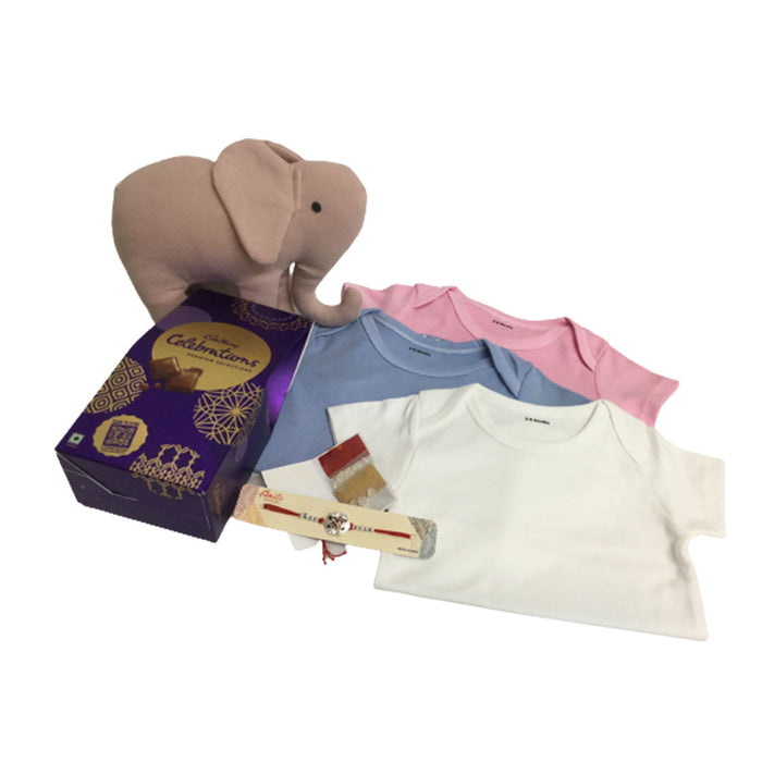 Gift Hamper Organic cotton romper 3 colors  | Elephant soft toy - Mojopanda Organic  Store