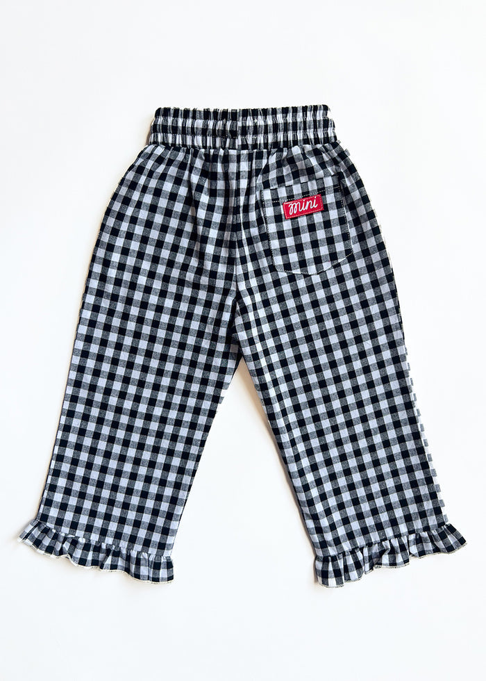 Gingham Ruffle Hem Pant - Black & White