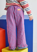 Gingham Ruffle Hem Pant - Pink & Blue