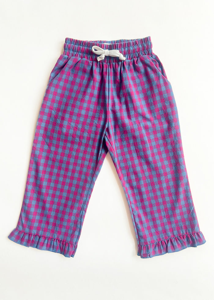 Gingham Ruffle Hem Pant - Pink & Blue