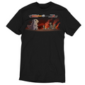 Premium Cotton T-shirt_TeeTurtle black Godzilla Fight Screen Premium Cotton T-shirt featuring a video game start screen showing Godzilla versus Tokyo