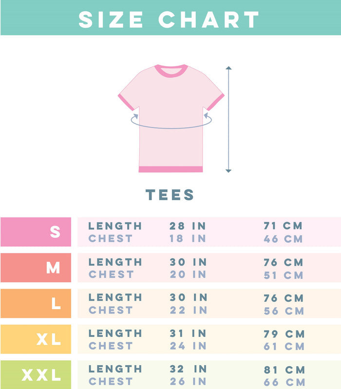 The size chart for the Sassy Woof Aussie Mom Tee displays length and chest measurements in inches and centimeters for sizes S-XXL, with an illustration of the pink unisex cotton t-shirt above the chart.