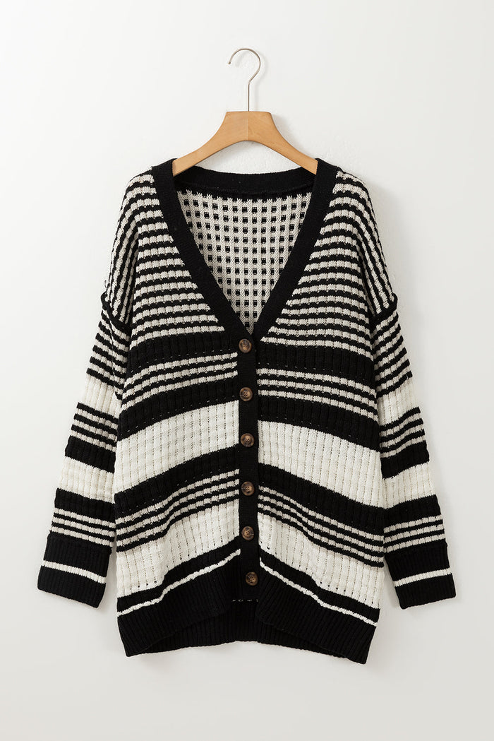Green Colourblock Textured Knit Buttoned Cardigan - Sweaters & Cardigans/Cardigans