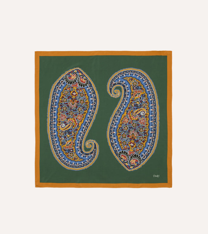 Green Jumbo Paisley Print Silk Bandana