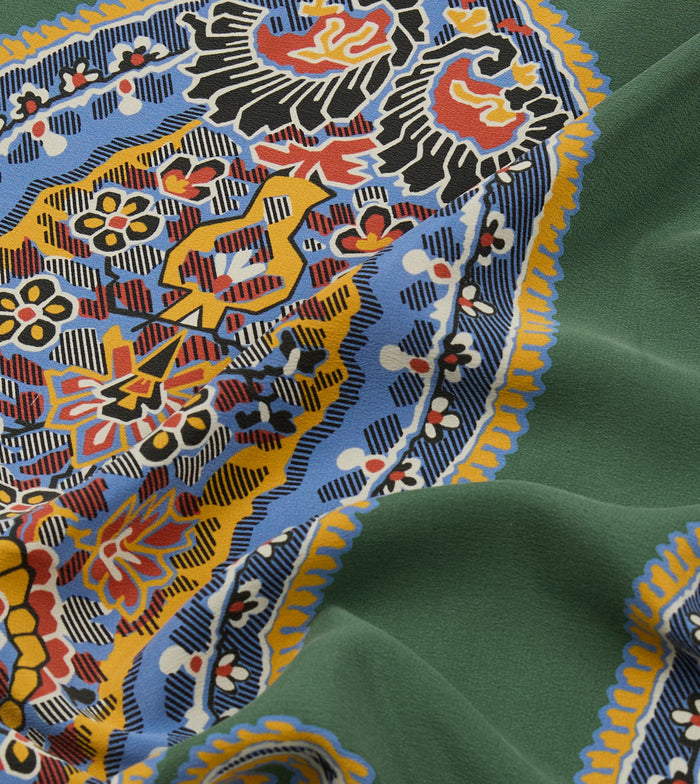 Green Jumbo Paisley Print Silk Bandana