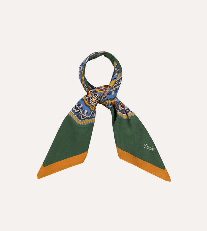 Green Jumbo Paisley Print Silk Bandana