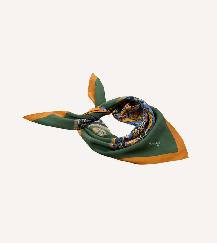 Green Jumbo Paisley Print Silk Bandana