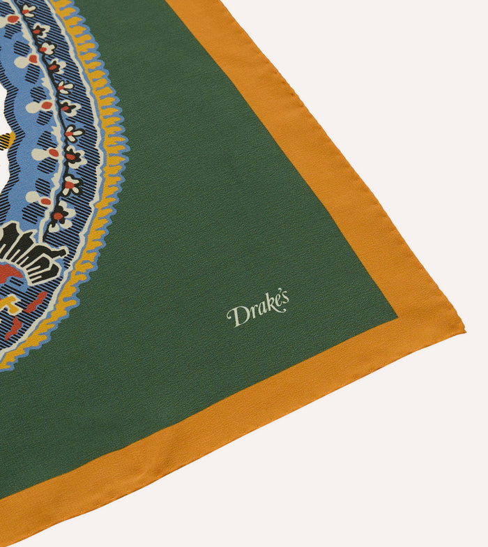 Green Jumbo Paisley Print Silk Bandana