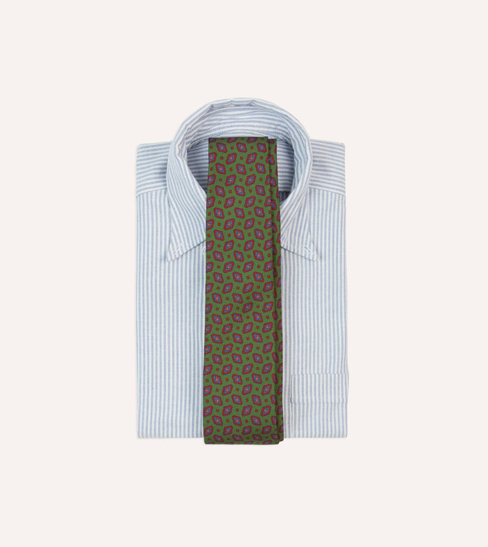 Green Medallion Print Madder Silk Self-Tipped Tie