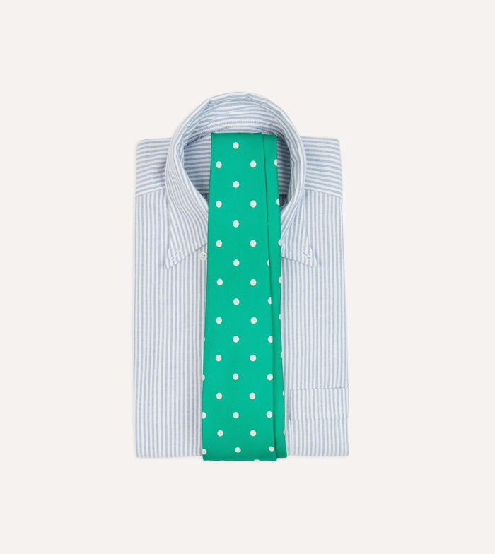 Green Polka Dot Silk Self-Tipped Tie