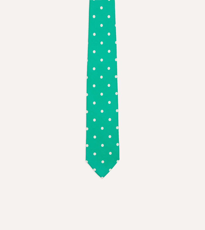 Green Polka Dot Silk Self-Tipped Tie