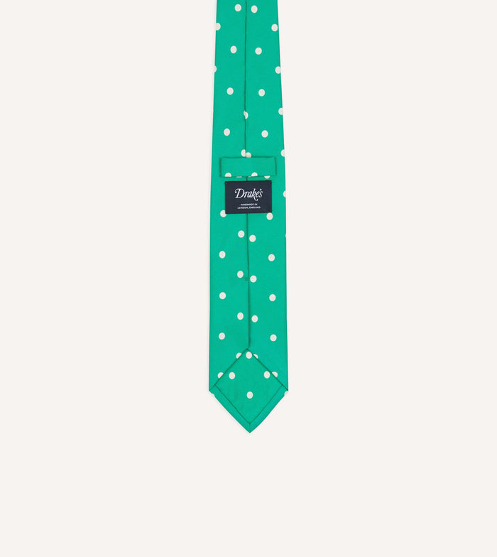 Green Polka Dot Silk Self-Tipped Tie