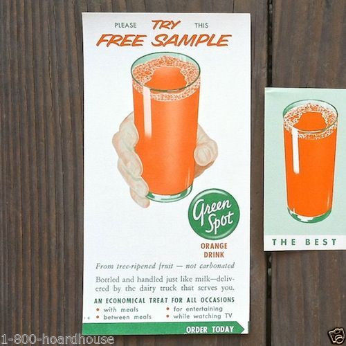 GREEN SPOT ORANGE DRINK Beverage Coupons 1940s