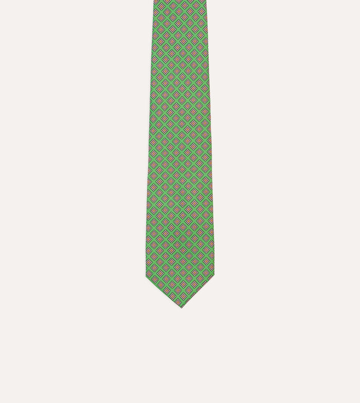 Green Square Medallion Self-Tipped Silk Tie